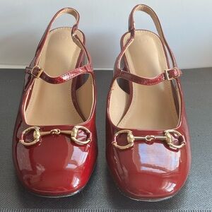 Chic Red Womens Slingback Chunky Heels Mary Jane Shoes